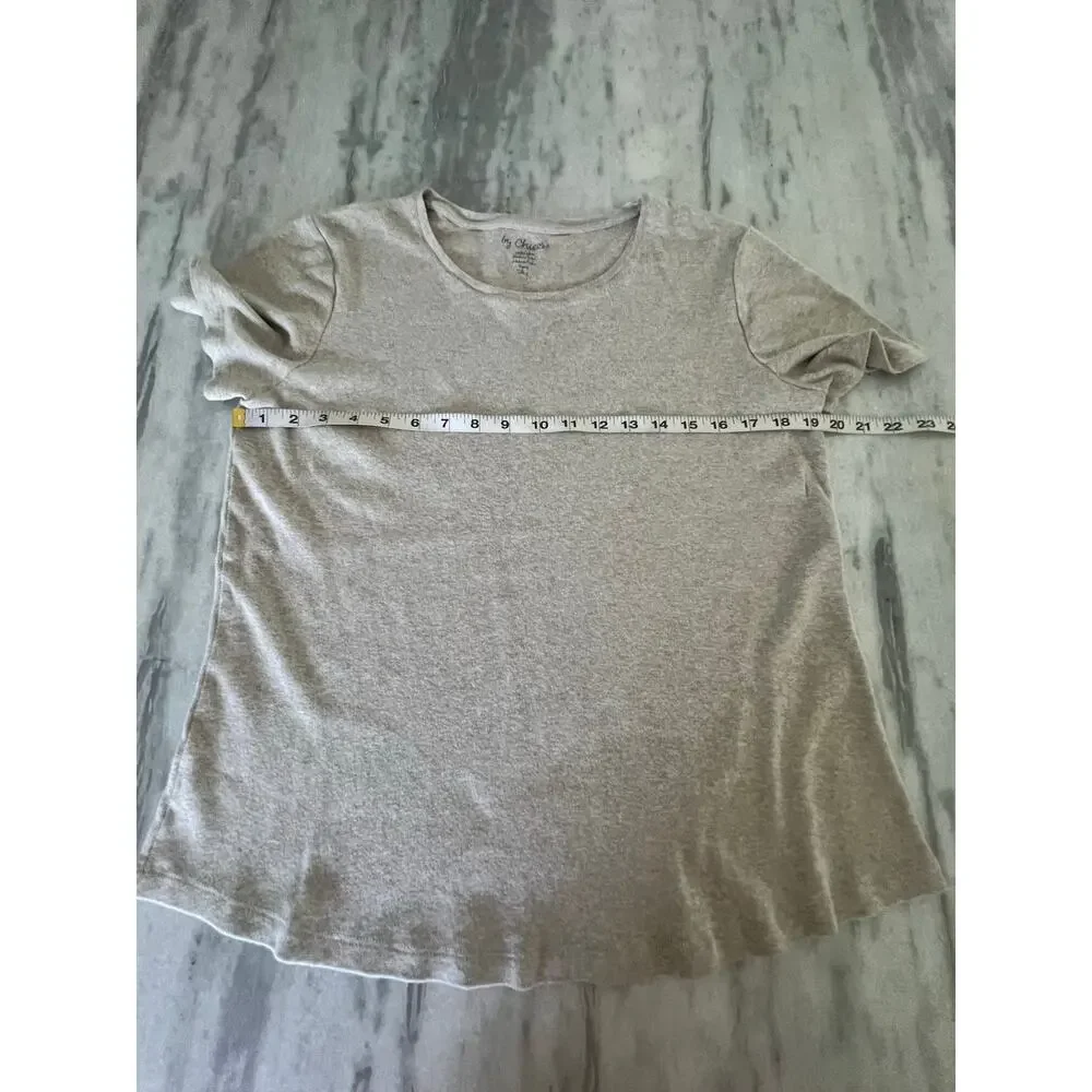 By Chico’s 2= Woman Size 12 Oatmeal Cotton Knit Top Tee Shirt Short Sleeve Basic